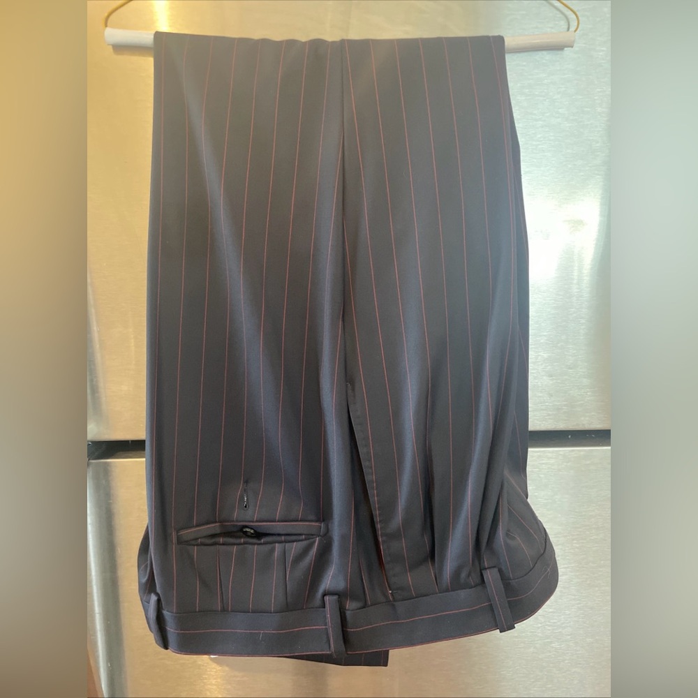 Aristo Eighteen Aberdeen Navy/red Pinstripe Men’s Wool Pant 35 W 32 Inseam